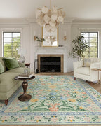 Wonnitar 10x14 Machine Washable Area Rugs, Green Floral Large Rugs for Living Room, Ultra-Thin Foldable Boho Flower Print Bedroom Carpet for Dorm Apartment Office