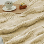 Amélie Home Chenille Knit Throw Blanket for Couch, Checkered Texture Decorative Soft Blanket for Sofa, Bed & Living Room, 50"x60", Beige