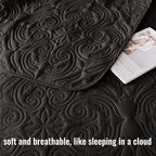 Exclusivo Mezcla Quilt Set Oversized King Size with 2 Pillow Shams, Lightweight Black Quilts with Vintage Damask Pattern, Soft Cal King Bedspreads Coverlets Bedding Set for All Seasons