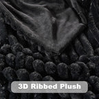 NEWCOSPLAY Faux Fur Throw Blanket Black 3D Ribbed Plush Thick Warm Blanket for Couch Sofa Bed 850GSM (Black Ribbed, Throw(50"x60"))