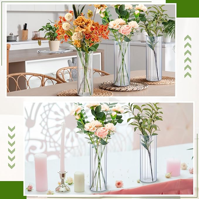 6 Pcs 10 Inch Tall Glass Ribbed Cylinder Vases Clear Floating Candle Flower Vase in Bulk, Hurricane Candle Holder for Wedding Housewarming Gift Table Centerpieces