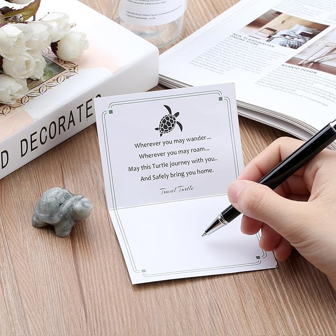 QINJIEJIE Moonstone Crystal Travel Turtle Figurines for Travelers Best Travel Gifts for Women Men Healing Crystals Sea Turtle Lovers Office Desk Decor Good Luck Gifts for Traveling Abroad