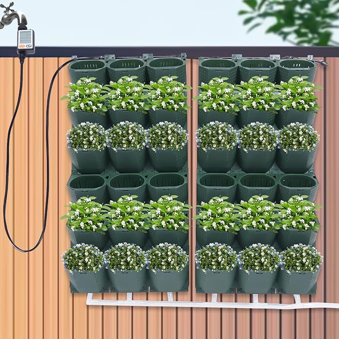 Vertical Wall Planter, Self-Watering Vertical Garden Planter Set with 36 Pots, Stackable Planters Grow Pots with Electronic Timer for Growing Veggies, Fruits, Herbs, Flowers.