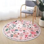 Round Rug 6ft Washable Circle Rug Non Slip Low Pile Boho Floral Small Circular Rug for Bedroom, Bathroom, Entryway, Kids Room, Office, College Dorm(Pink)
