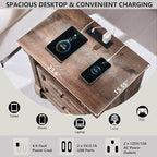 26" Tall Nightstand with Charging Station, Farmhouse 23.6" Wide Large End Table w/Roman Column, Wood Rustic Side Table w/Open Shelf, 2 Drawers Dresser for Bedroom, Living Room, Light Brown