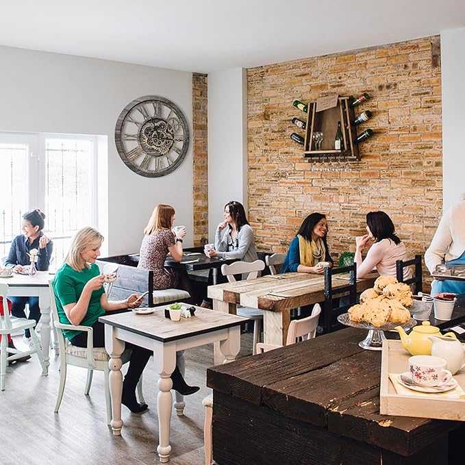 The B-Style Large Wall Clock 18 inch Moving Gear Wall Clock Oversized Vintage Farmhouse Wall Clocks for Living Room Decor Rustic Industrial Wood Clock (Carbon Gray)