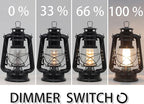 YAKii LED Vintage Lantern Metal Hanging Hurricane 12 LED Dimmer Switch Warm White Battery Operated Power Outage Indoor Camping Lighting Outdoor Brooklyn Decoration(Black)