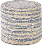 Wimarsbon 18'' Ottoman Pouf, Natural Braided Poof, Rustic Handweave Lounge Pouffe, Boho Footrest Stool for Bedroom, Accent Table for Living Room (Blue Corn Husk)