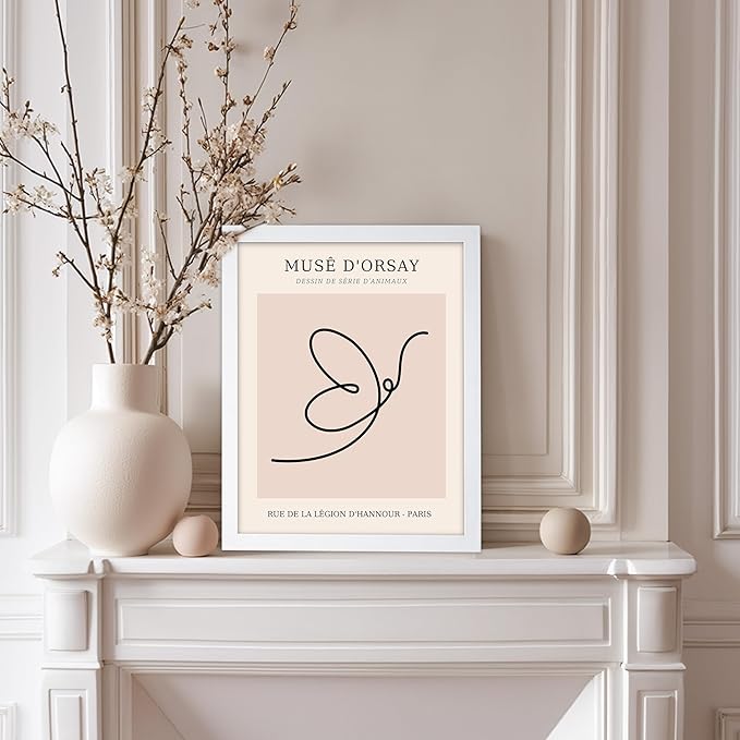 Poster Master Vintage Poster - Retro One Line Butterfly Drawing Print - Butterfly Line Art - Minimal Gift for Him, Her, Animal Lover - Abstract Decor for Home, Office, 8x10 White Framed