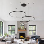 Modern Led Chandelier, 3-Rings Light Modern Led Pendant Light Black Dimmable Integrated Ceiling Hanging Pendant Lighting for Kitchen Island Dining Room Living Room Office 3000K 4000K 6000K