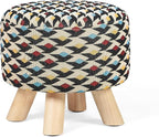 Asense Small Round Ottoman Foot Rest Stool Fabric Padded Seat Footstool Ottoman with Anti-Slip Wooden Legs (Multi-Color,Fabric)