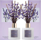 Cocorrína Premium Reed Diffuser Set with Preserved Baby's Breath & Cotton Stick Lavender Thyme 2 Packs, 6.7oz Scent Fragrance Oil Diffuser for Bedroom Bathroom Home Décor