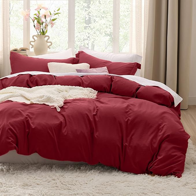 Bedsure Red Duvet Cover Full Size - 3 Pieces Prewashed Extra Soft Cotton-Like Bedding Set, Includes 1 Duvet Cover 80x90 Inches with Zipper Closure & 2 Pillow Shams, Comforter Not Included