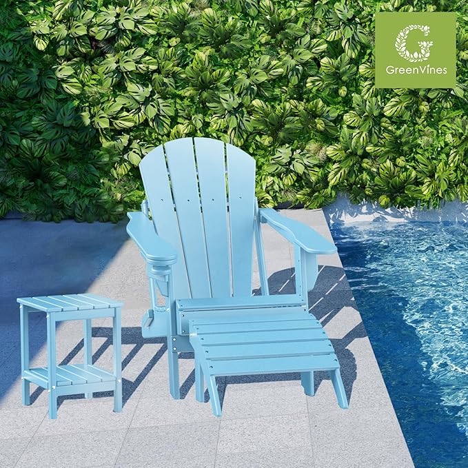 GREENVINES Adirondack-Ottoman | Set of 4 | HDPE Plastic | Outdoor Footrest | All Weather | Foot Rest | Foot Stool | Arctic | for Adirondack Chair | for Patio Backyard Pool