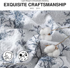 DDUOXIN Botanical Super Oversized King Bedspread - 128" W x120 L Extra Wide 100% Cotton California Quilt, Lightweight Reversible Oversize Bedspreads with 2 Pillow Shams, Blue/White/Pale Blue Gray