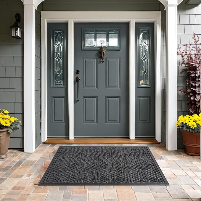 Mibao Front Door Mat Outside Entrance, Durable Outdoor Indoor Mat, Low Profile Heavy Duty Doormat, Non-Slip, Traps Dirt and Moisture, Easy Clean Patio Porch Entryway Mat, 32" x 47", Grey