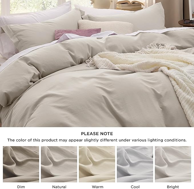 Bedsure Duvet Cover King Size - 3 Pieces Prewashed Cotton-Like Extra Soft Bedding Set, Includes 1 Duvet Cover 104x90 Inches with Zipper Closure & 2 Pillow Shams, Linen, Comforter Not Included