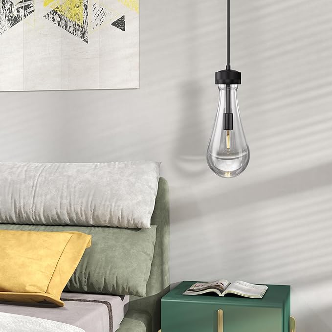 Espird Raindrop Pendant Lights - Matte Black Pendant Lights Kitchen Island, Teardrop Island Pendant Light for Kitchen Modern Chandelier for Bedroom Bathroom Living Room