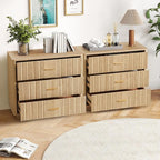 Fluted Dresser for Bedroom with 3 Drawers,31.5"Wide Modern Chest of Drawers with Metal Handle,Large Storage Dresser,Wood Closet Clothes Storage Organizer for Nursery Living Room Hallway,Natural 2 Sets