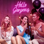 Kavaas Hello Gorgeous Neon Signs for Wall Decor, Hello Gorgeous Neon Light Sign with Dimmable Switch - Hello Gorgeous Sign for Girls Bedroom, Makeup Room Decor (Pink)