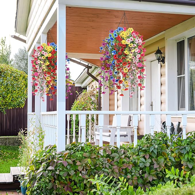 Artificial Hanging Flowers for Outdoors Faux Plants for Spring Summer Decoration,6 Bundles UV Resistant Realistic Silk Flowers Indoor Outside Garden Porch Patio Balcony Yard Farmhouse