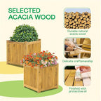 IDZO Set of 2 Acacia Wood Flower Planters for Outdoor Plants, Ergonomic Handles, Drainage Holes, Various Sizes, Ideal for Home Décor, Golden Teak