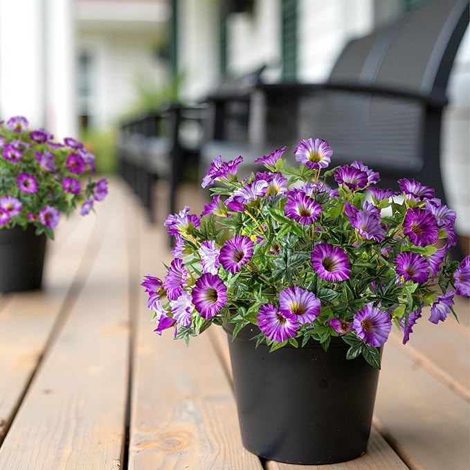 UV Resistant Artificial Petunias 13.3In Fake Flowers 4PCS Artificial Flowers for Outdoors Silk Flowers Fake Hanging Basket Plants Suitable for Outdoor Porch Decor Patio Decor, Light Purple