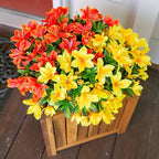 Artificial Fake Fall Flowers for Outdoors 3 Bundles Silk Azalea Flower Faux Plants UV Resistant Realistic Flowers for Outside Planter Porch Patio Yard Garden Walkways Home Decor (Orange+Yellow)