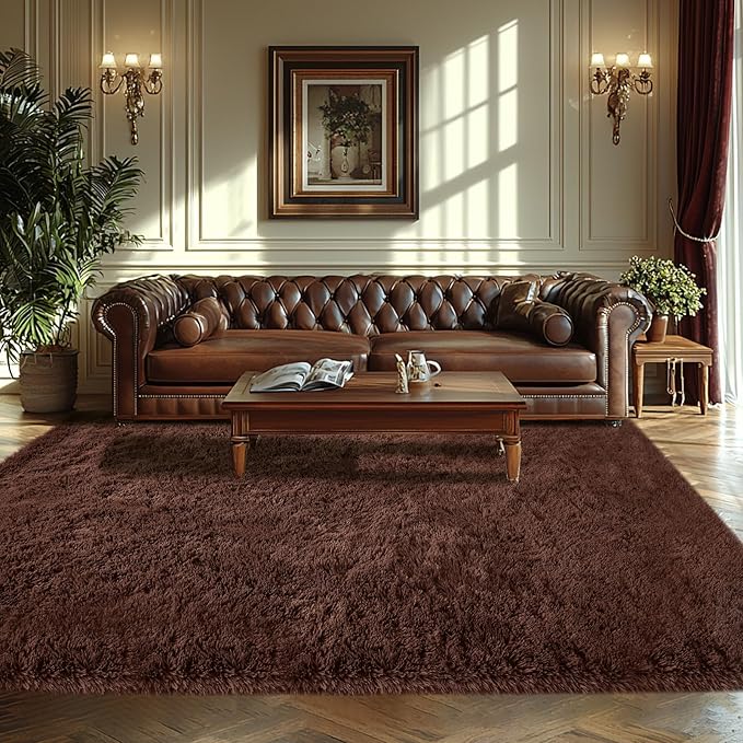 Living Room Area Rugs 8x10: Brown Ultra Fluffy Non-Slip Floor Carpet for Bedroom Living Room Home Office, Soft Shag Rug Home Decor (Brown 8x10 Feet)