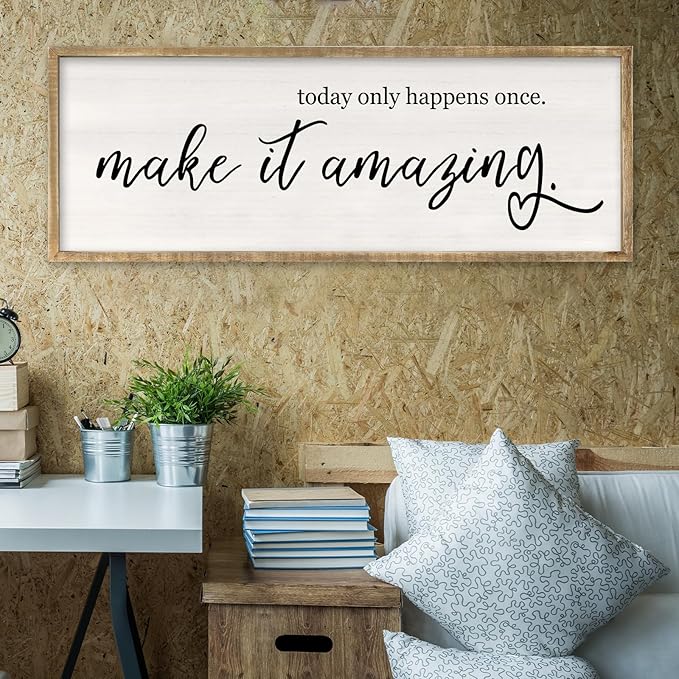 Today Only Happens Once Make It Amazing Wall Art Decor 32x12 Inch Large Inspirational Quote Sign Rustic Living Room Vintage Wood Frame Office Motivational Home Wall Hanging (Wood)
