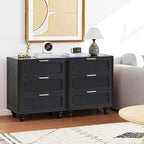 Fluted Nightstand Set 2 22.9'' Wood Nightstands with Drawers Bedside Table Set of 2 Mid Century Drawer Dresser for Bedroom Living Room Black