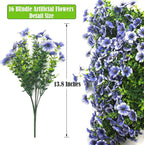 Artificial Fake Flowers for Outdoor Spring Decoration, 16 Bundles Faux Silk Colorful Daisy UV Resistant Realistic for Outside Porch Patio Home Yard Garden Planters Pots Window Box (Blue)