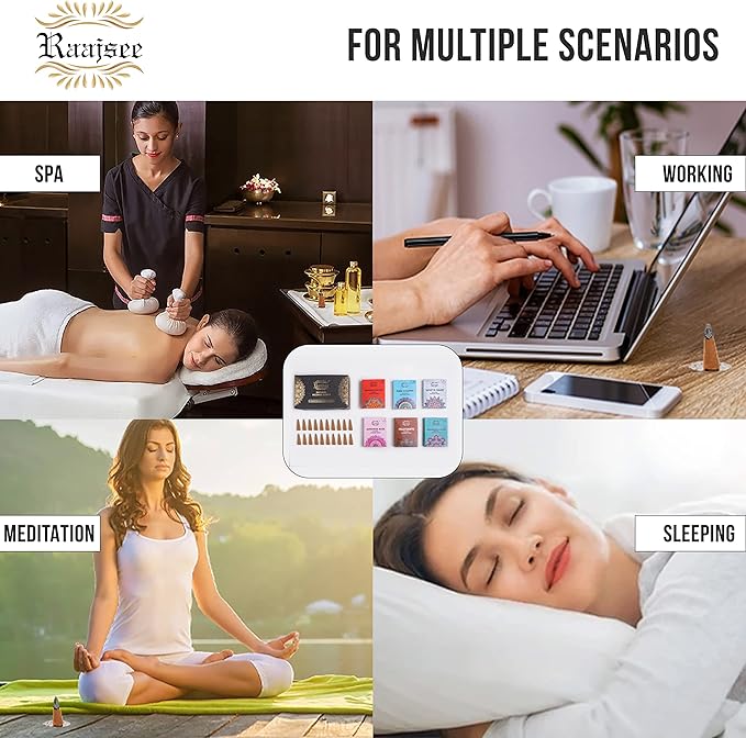 Raajsee Natural Incense Cones,6 Pack Mixed Scents Gift Pack 15 pc Each (90 Total), Insense Cones Variety Pack, 100% Organic Non Toxic Natural - Hand Rolled Free from Chemicals (Pack 2)