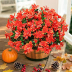 INSPRING Artificial Fall Flowers for Outdoors Decoration, 3 Bundles Fake Silk Azalea Flower Plants Outside UV Resistant Realistic Faux Flowers for Planters Porch Patio Garden Walkways Home, Orange