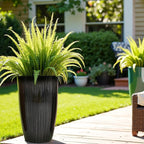 Worth Garden 23.5" H. Large Plastic Planters - Set of 2 Gradient Black Glossy Smooth Finish - Tall Plant Pots for Indoor & Outdoor Use - Decorative Lightweight Flower Pots for Front Porch, Patio, Deck