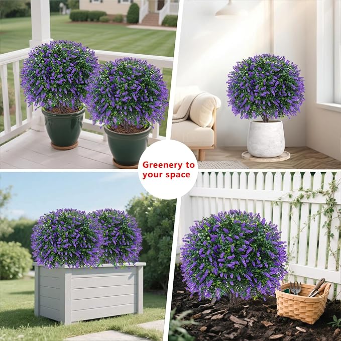 BAIJIALI Artificial Trees,2 Set of 16'' UV Resistant Fake Evergreen Shrubs Bushes Plants (Lavender, 2 Packs)
