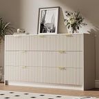 Beige 7 Drawer Dresser for Bedroom, Modern Fluted Dresser with Gold Metal Handles, Wide Chest of Drawers for Bedroom,Living Room, Entryway, Hallway, 55.9" L x 15.7" D x 31.4" H