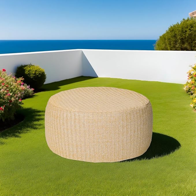 Outdoor Inflatable Ottoman with Air Pump, Fade-Resistant Patio Footrest Stool D21”x H9”, Round Pouf Ottoman with Portable Handle Suitable for Garden, Camping, Bedroom, Living Room