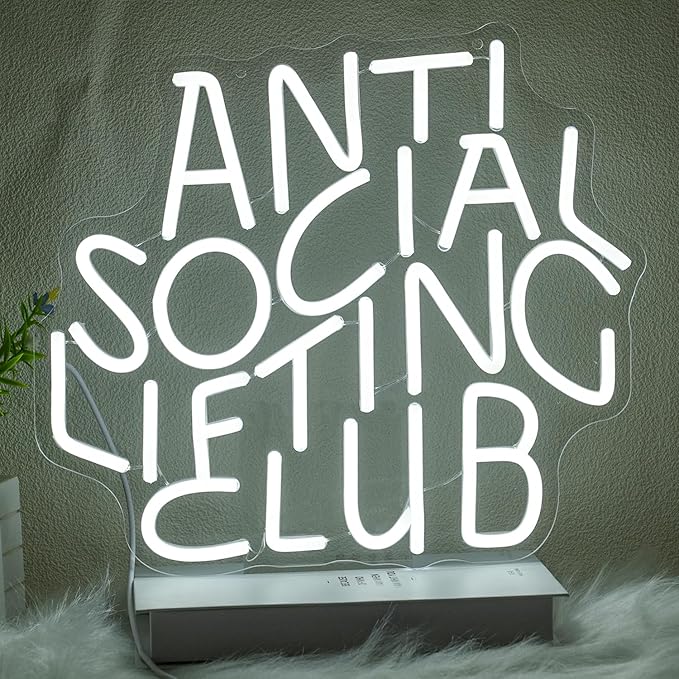 Anti Social Lifting Club Neon Sign for Wall Decor Gym Neon Light Lifting LED Neon Sign Letter Led Neon Light for Gym Man Cave Lifting Club Decoration