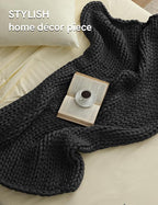 YnM Chunky Throw Blanket, Medium-Weight, Hand Knitted, Skin Friendly, Ventilated and Breathable, Machine Washable, Home Décor Piece for Couch, Sofa and Bed (Charcoal Grey, 50x70 Inch)