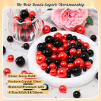 300Pcs Pearl Vase Filler, Red Black No Hole Faux Pearl Beads for Centerpieces Vases, Candle Centerpieces, Wedding Birthday Party Home Decor 8/10/14/20mm