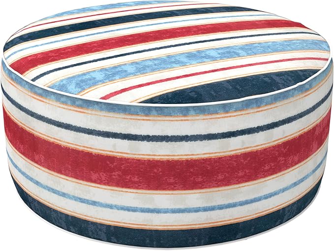 LVTXIII Inflatable Stool Ottoman Footrest with Handle, Decorative Fade-Resistant Foot Stool, Indoor or Outdoor Pouf for Home Garden and Camping Use, D21 x W 21 x H9, Stripe Red Blue