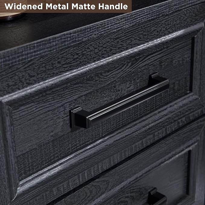 ACCOHOHO 18" Farmhouse Nightstand with Charging Station,End Table with 2 Drawers Storage,Side Table,Bedside Cabinet for Bedroom,Living Room,Black