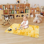 Small Rugs for Bedroom, 2x4 Fluffy Rug, Non-Slip Shag Soft Area Rug, Fuzzy Carpet for Kids Girls Boys, Modern Home Decor Aesthetic, Tie-Dyed Yellow