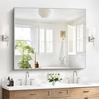 40x48inch Silver Bathroom Mirror, Silver Rectangle Mirror with Frame, Large Rectangular Wall Mirrors for Bathroom, Living Room, Hair Salon, Big Farmhouse Mirror Hang Horizontal/Vertical