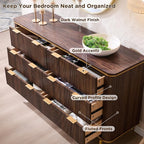 T4TREAM 6-Drawer Dresser Fluted Design, with Gold Accents (Dark Walnut)