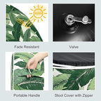 LVTXIII Outdoor/Indoor Round Inflatable Ottoman, All Weather Patio Footstool, Portable Footrest Seat for Patio Garden, Camping or Home, 21"x21"x9", Swaying Palms Green