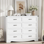 Dresser for Bedroom with 8 Drawers, 48" Wide Wood Chest of Drawers with Deep Drawers & Mental Handle, Modern Dresser TV Stand, Wooden Closet Storage Organizer for Living Room, Hallway, Entryway, White