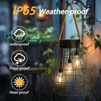 Solar Hanging Lantern with Rope, Vintage Industrial Pendant Light, 12.8" Solar Powered Outdoor Lantern, IP65 Waterproof Garden Light, Warm White Glow, Rechargeable for Patio, Porch, Yard Decor