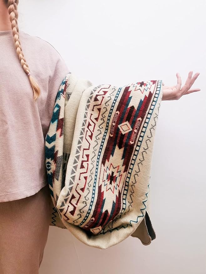 Inca Aztec Throw, Queen, King Blanket | Southwest Indian Navajo Boho Style | Native Cover for Camping, Bedding, Couch, Vanlife | Faux Alpaca, Lightweight, Hypoallergenic (Chimborazo Beige, King)